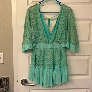 Teal lace romper